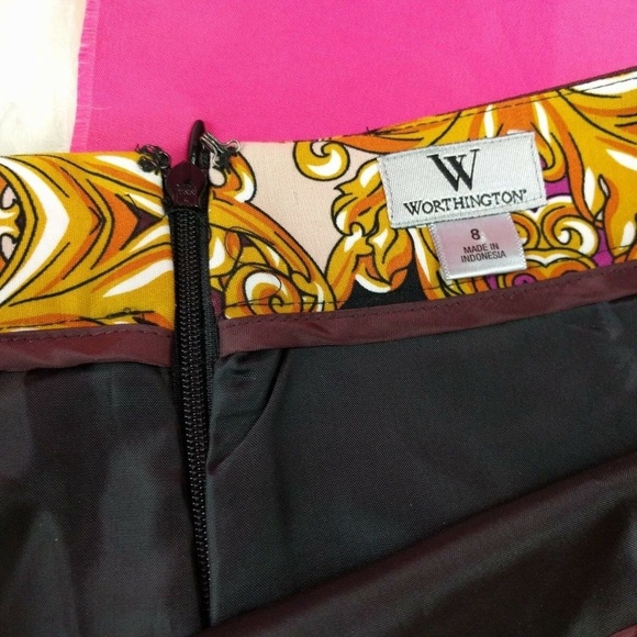 @ Worthinton sz 8 Pencil Skirt Pink Black Gold - Picture 2 of 6